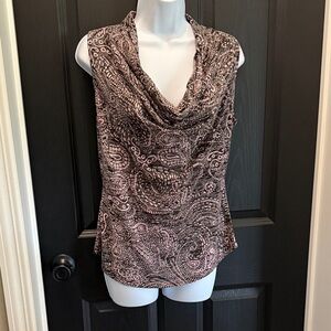 INC International Concepts Black and Pink Paisley Cowl Neck Blouse